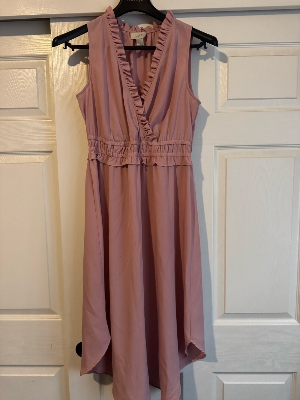 LOFT Mauve Pink Sleeveless Ruffle V-Neck Midi Dress